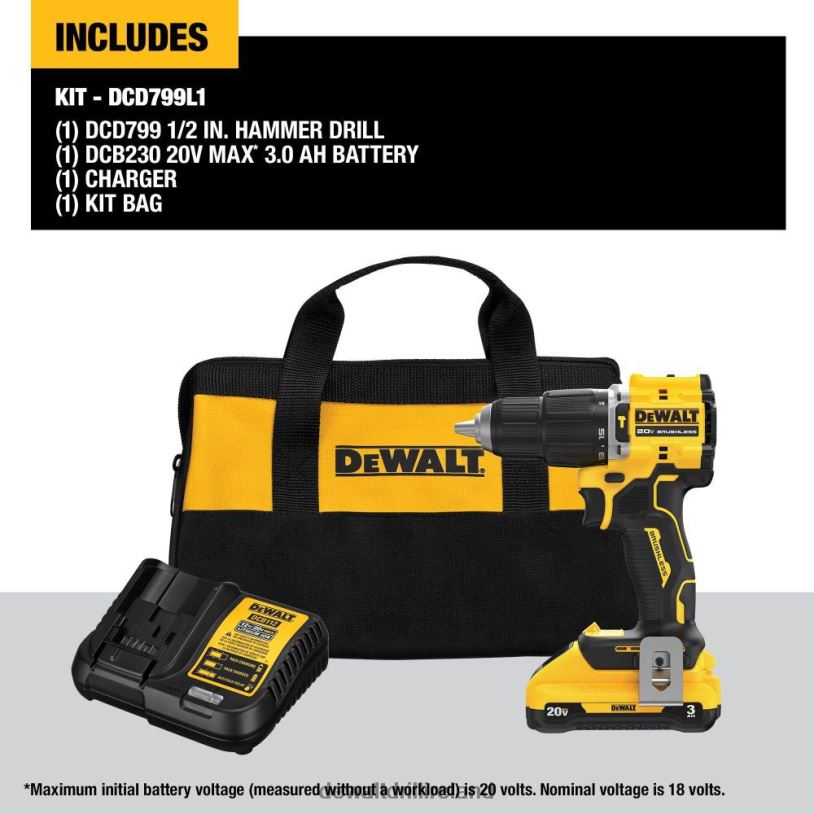20V MAX 1/2in Hammer Drill ATOMIC COMPACT SERIES Cordless Kit DEWALT 08Z0J51 Tools