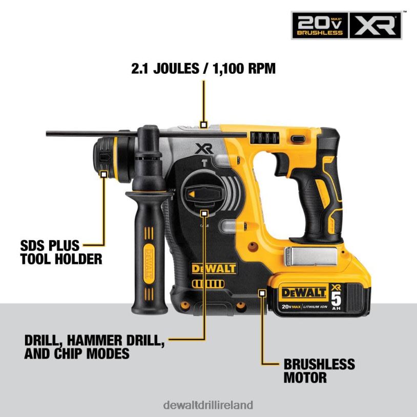20V MAX XR Brushless 1-in L-Shape SDS Plus Rotary Hammer Kit DEWALT 08Z0J53 Tools