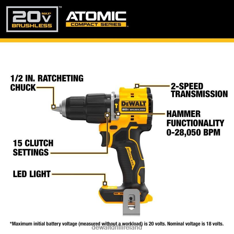 ATOMIC COMPACT SERIES 20V MAX Brushless Cordless 1/2in Hammer Drill (Bare Tool) DEWALT 08Z0J92 Tools
