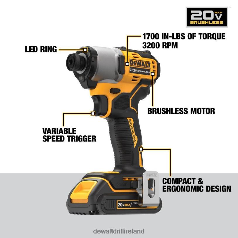 20V MAX 1/4in Impact Driver Kit Brushless Cordless DEWALT 08Z0J85 Tools