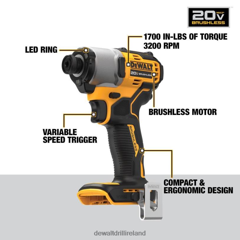 20V MAX Impact Driver 1/4in Brushless Cordless (Bare Tool) DEWALT 08Z0J147 Tools